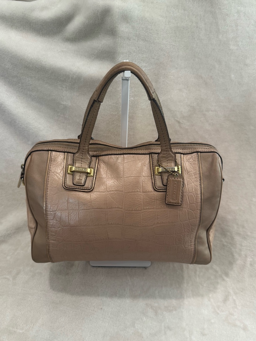 Coach Taylor Croc-Embossed Pebbled Leather Satchel with Gold Hardware